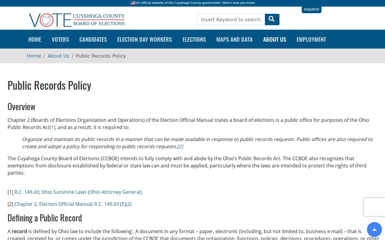 Strongsville neighbors Cuyahoga Board of Elections public records policy