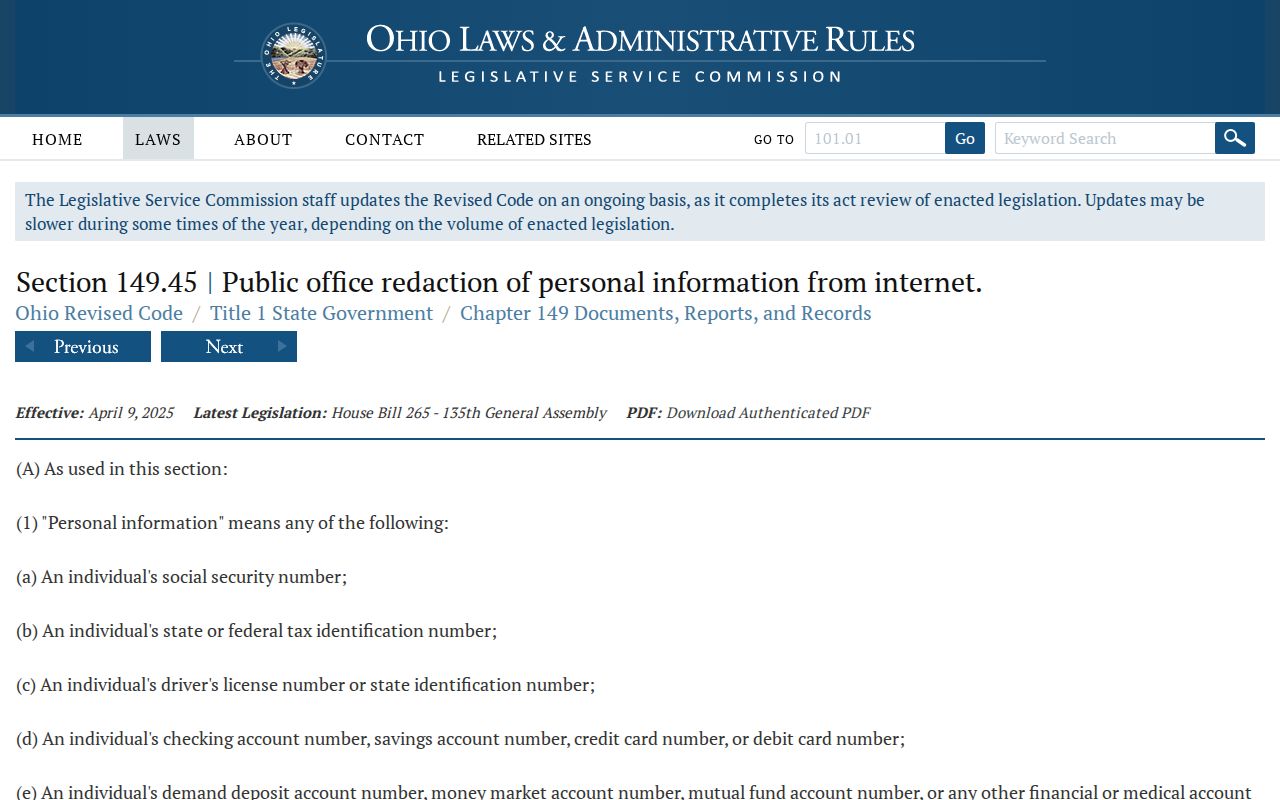 Strongsville neighbors Ohio online public record privacy law
